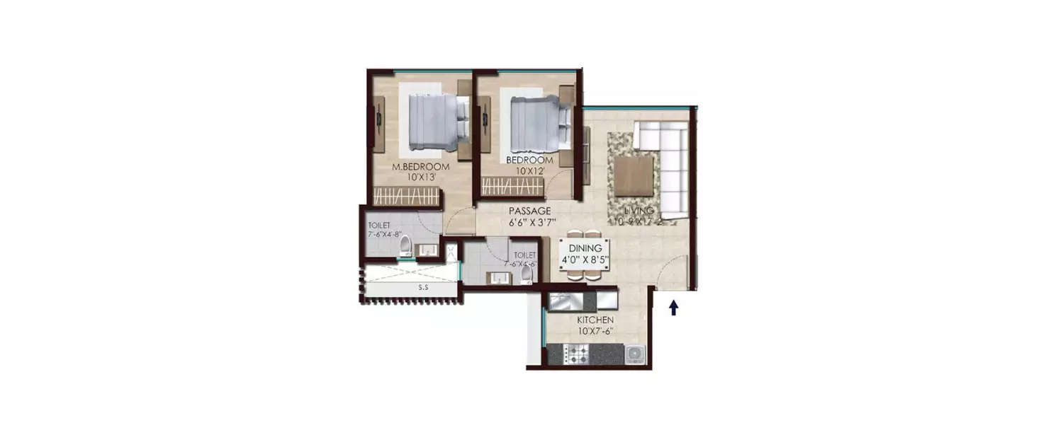 Floor plan for 2 BHK