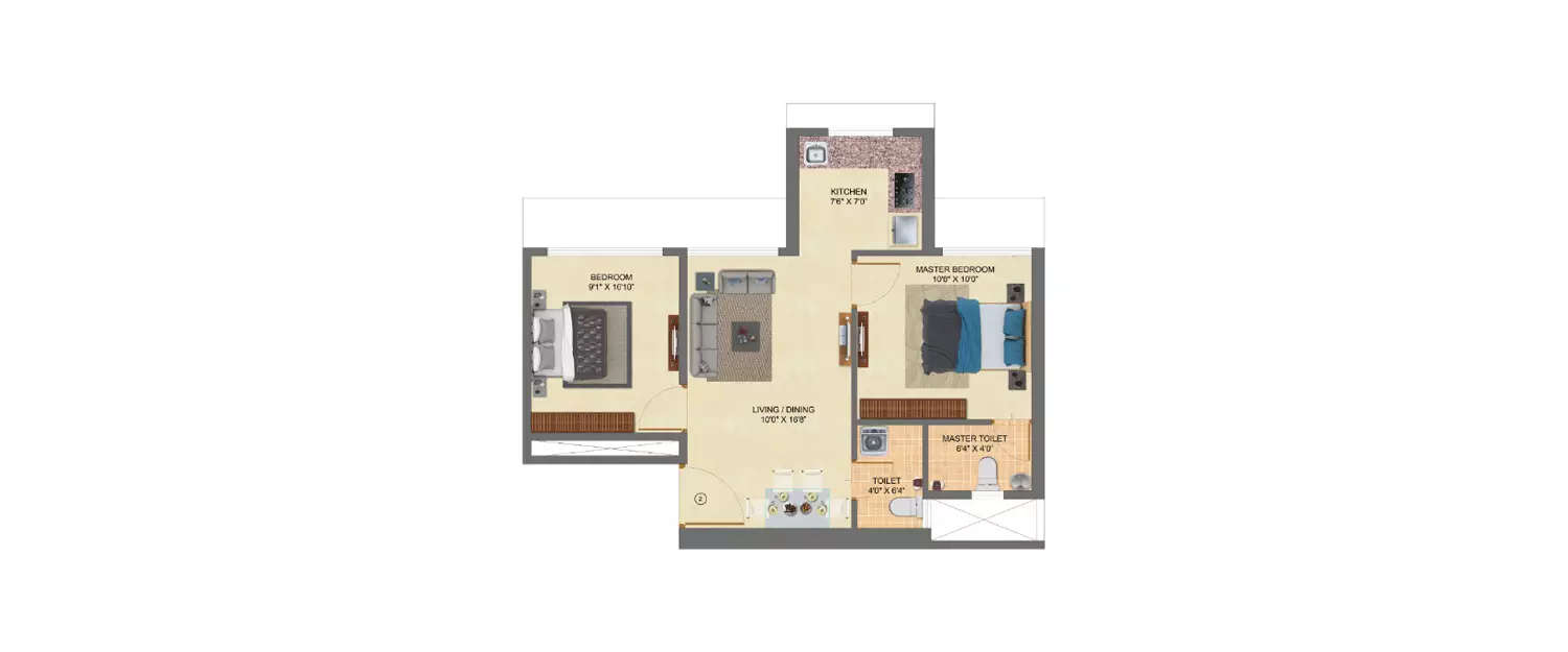 Floor plan for 2 BHK