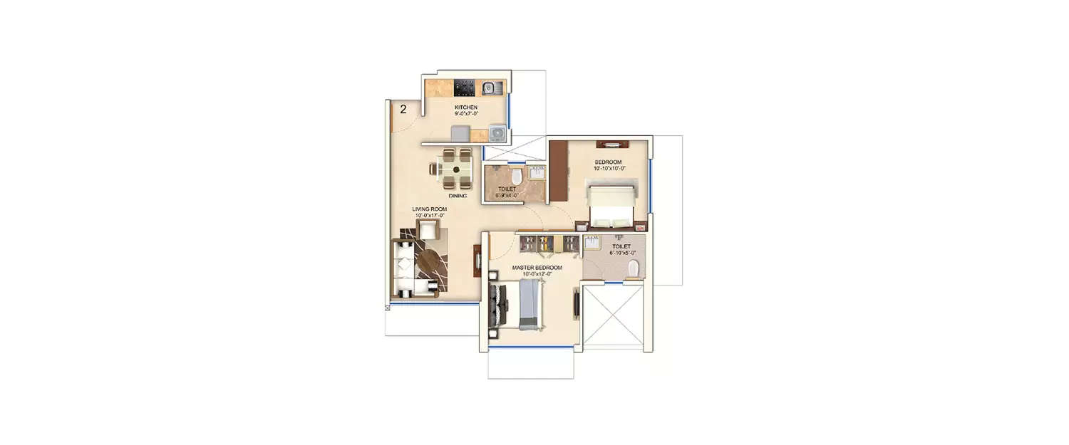 Floor plan for 2 BHK