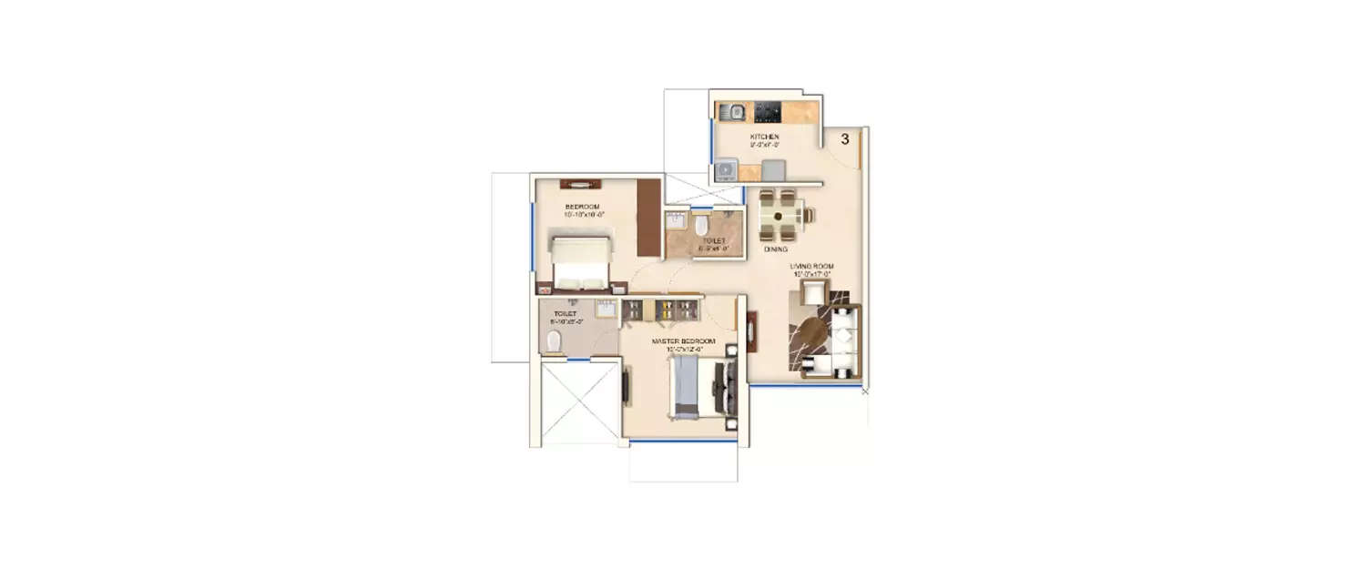Floor plan for 2 BHK