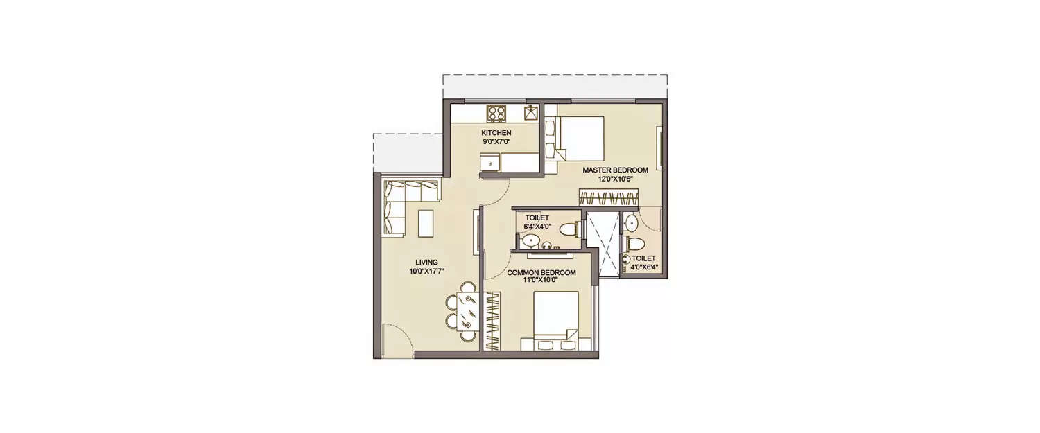 Floor plan for 2 BHK
