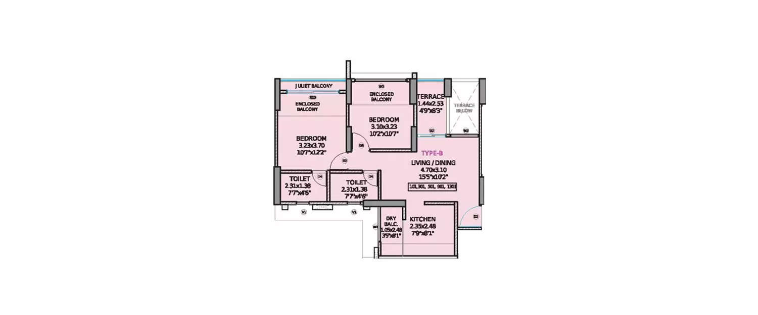 Floor plan for 2 BHK