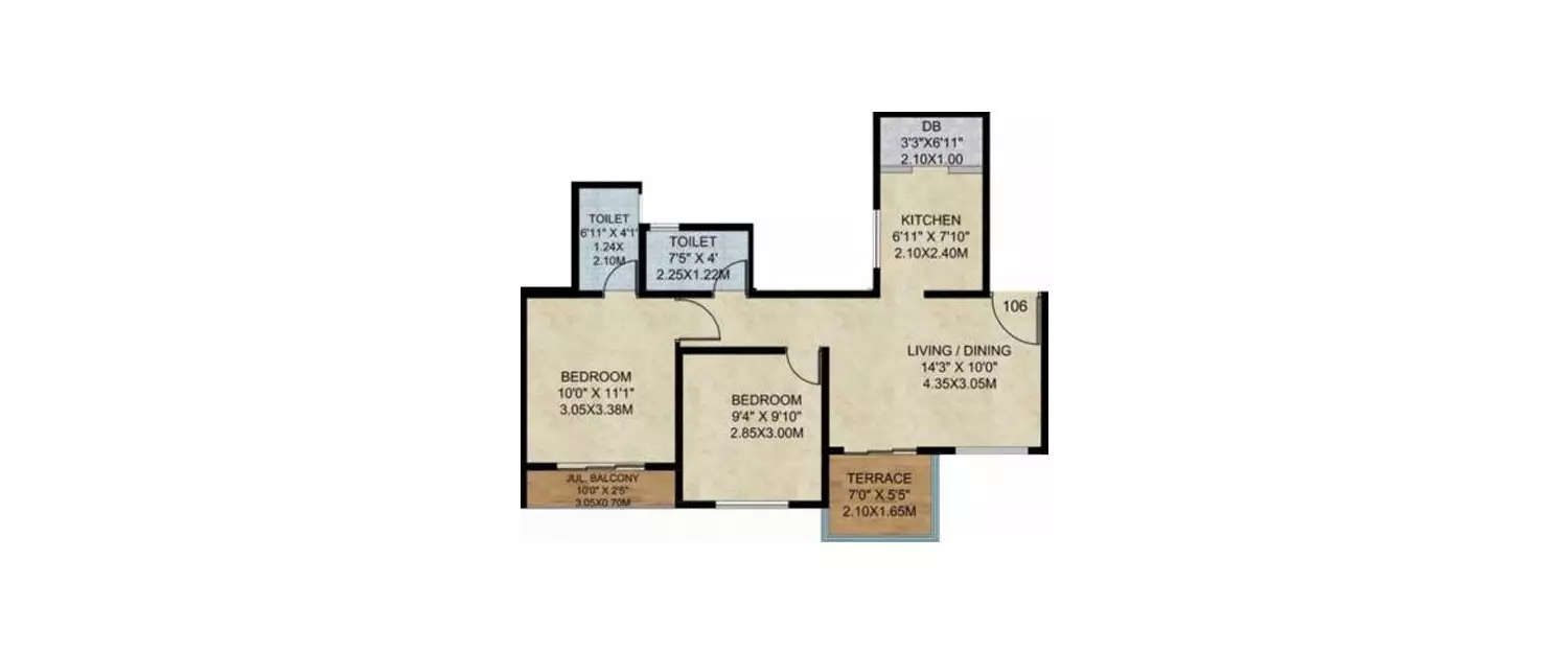 Floor plan for 2 BHK