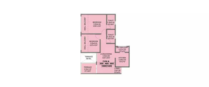 Kohinoor Coral Hinjewadi - Floor plan 2 BHK 527 Sq.ft