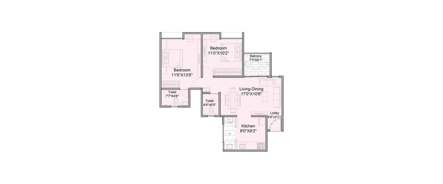 Floor plan for 2 BHK
