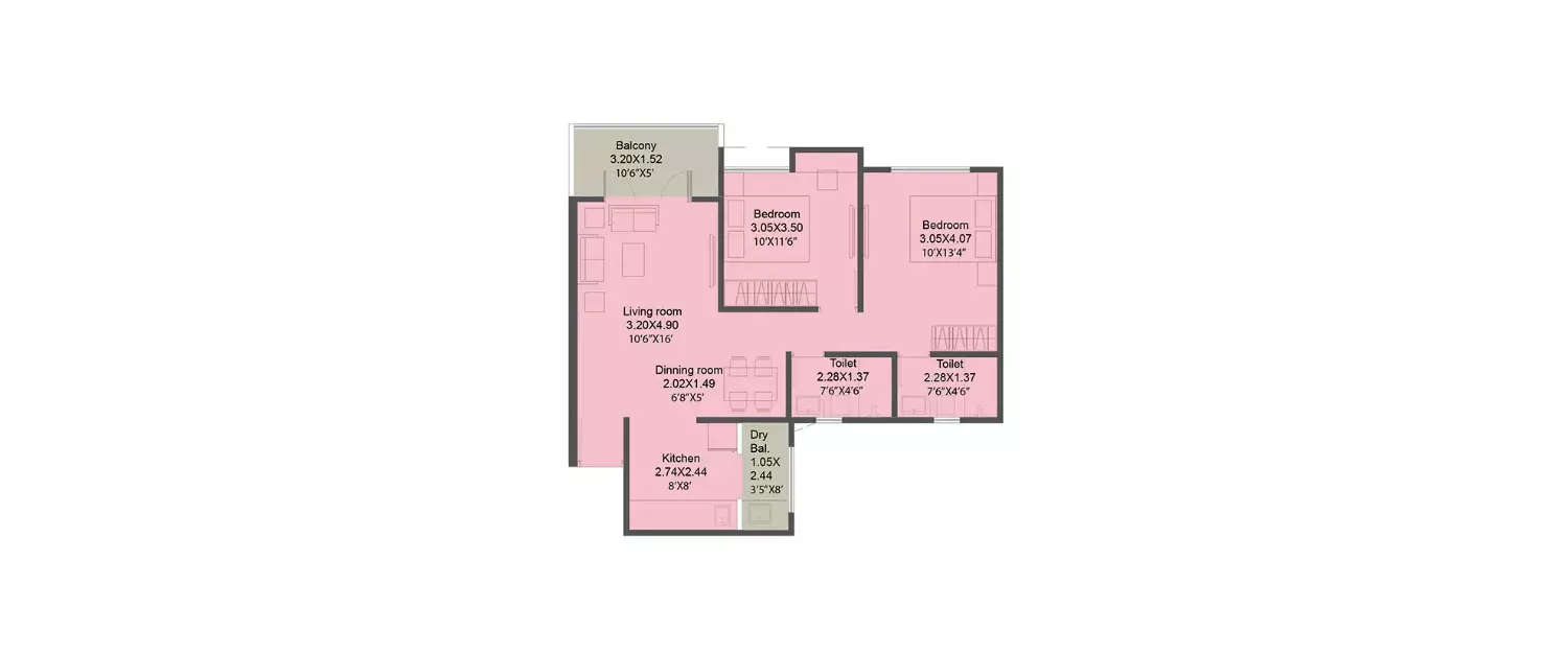 Floor plan for 2 BHK