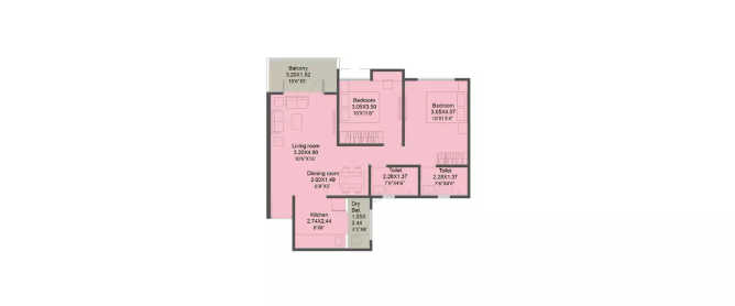 Kohinoor Shangrila Pimpri Chinchwad - Floor plan 2 BHK 670 Sq.ft