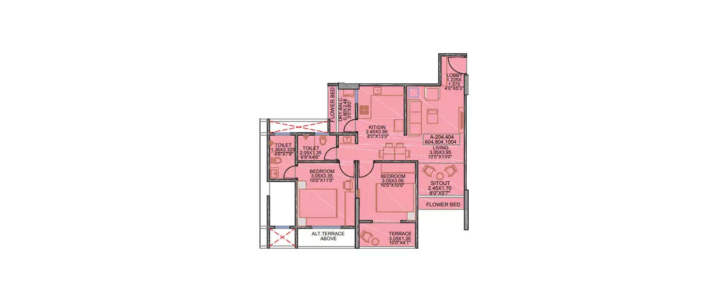 Floor plan for 2 BHK