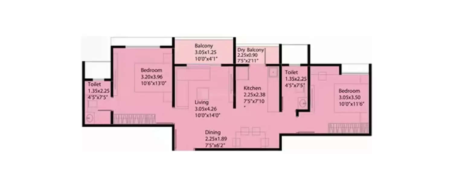 Floor plan for 2 BHK