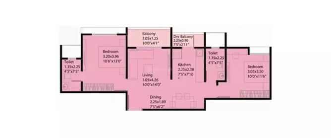 Kohinoor Emerald Sus Village - Floor plan 2 BHK 596 Sq.ft