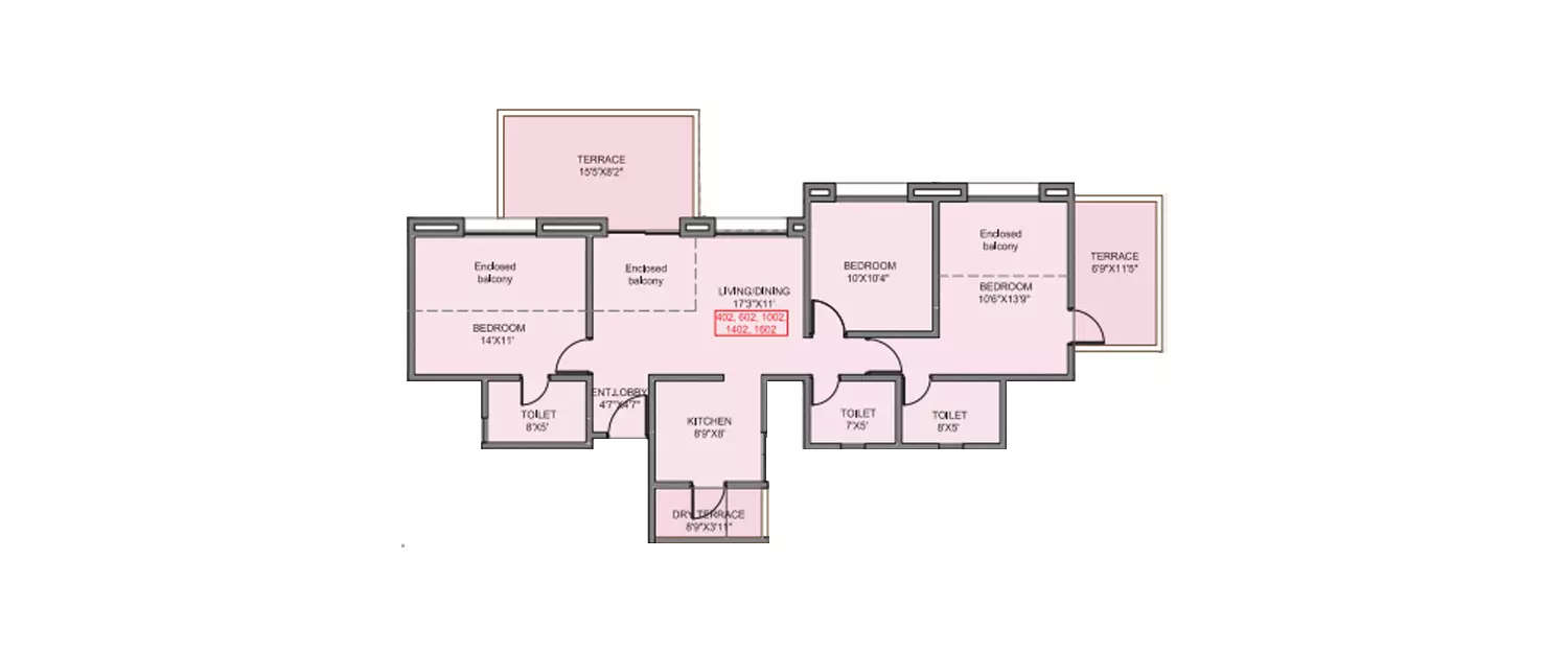 Floor plan for 3 BHK