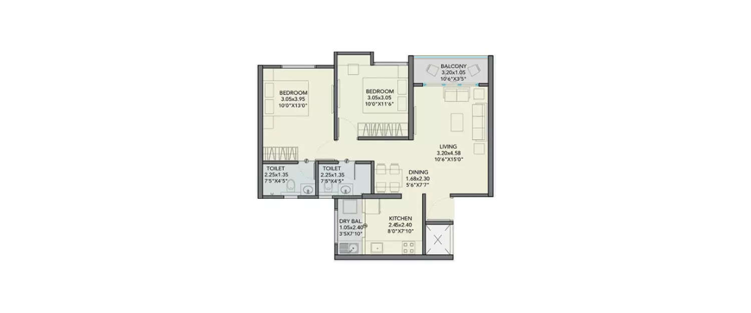 Floor plan for 2 BHK