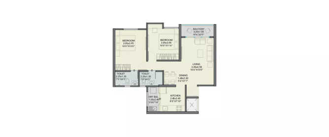 Kohinoor Sportsville Hinjewadi - Floor plan 2 BHK 631 Sq.ft