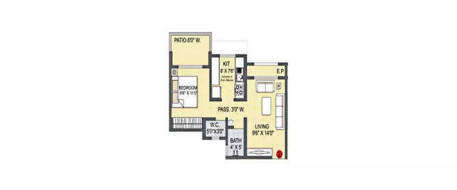 Kohinoor Luxuria Kalyan - Floor plan 1 BHK 368 Sq.ft