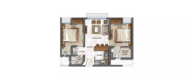 Lodha Quality Homes Majiwada - Floor plan 2 BHK 496 Sq.ft