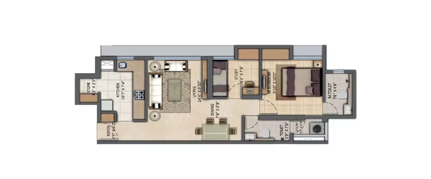 Floor plan for 2 BHK