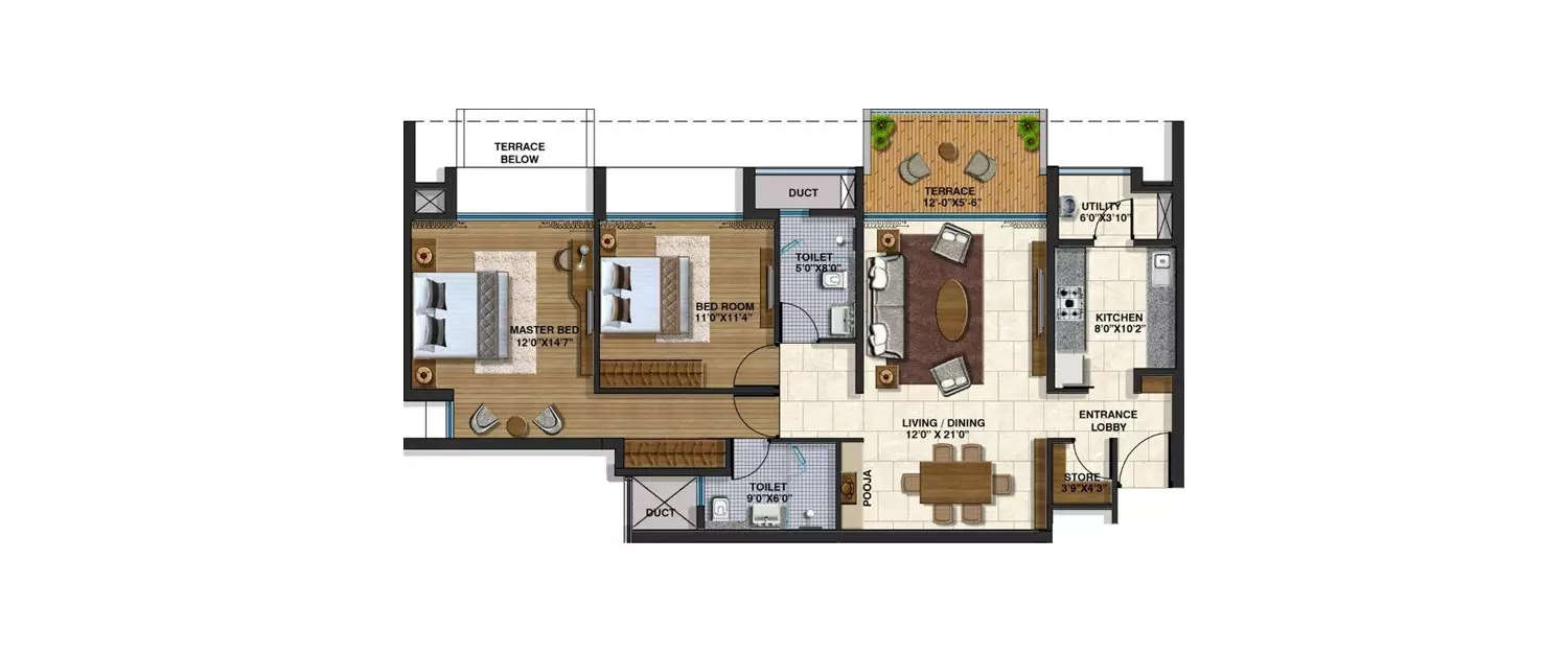 Floor plan for 2 BHK