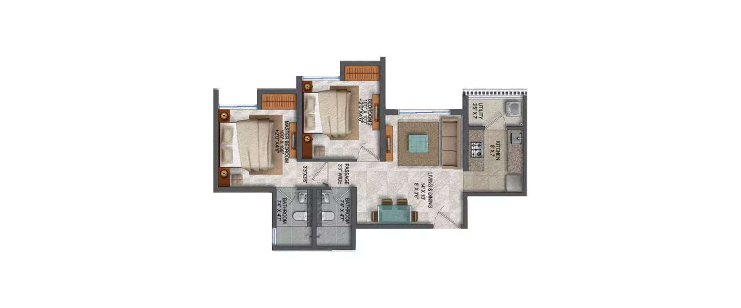 Floor plan for 2 BHK
