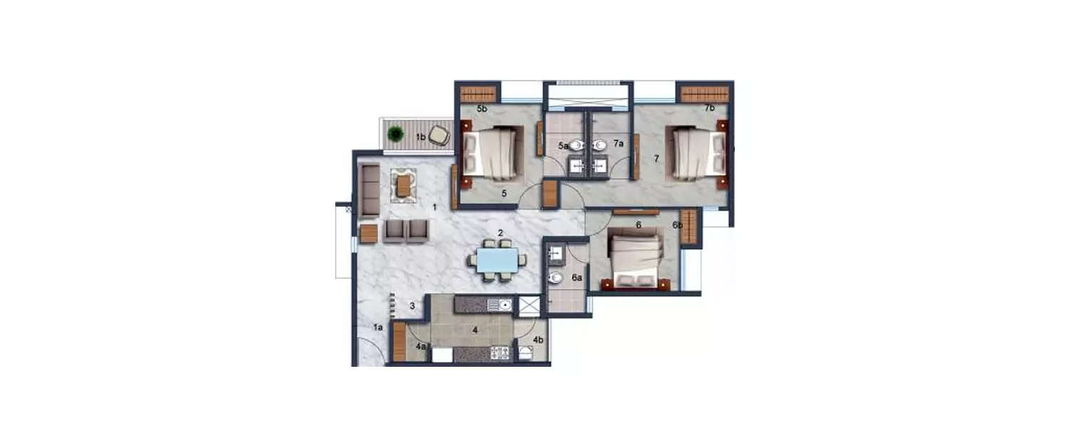 Floor plan for 3 BHK