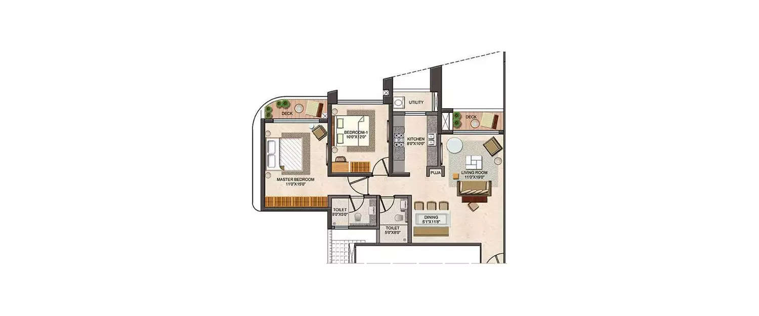 Floor plan for 2 BHK