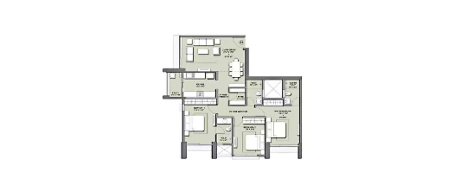 Floor plan for 3 BHK