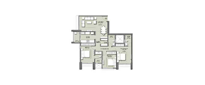 Lodha Primo Parel - Floor plan 3 BHK 1049 Sq.ft