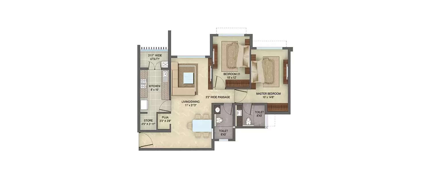 Floor plan for 2 BHK