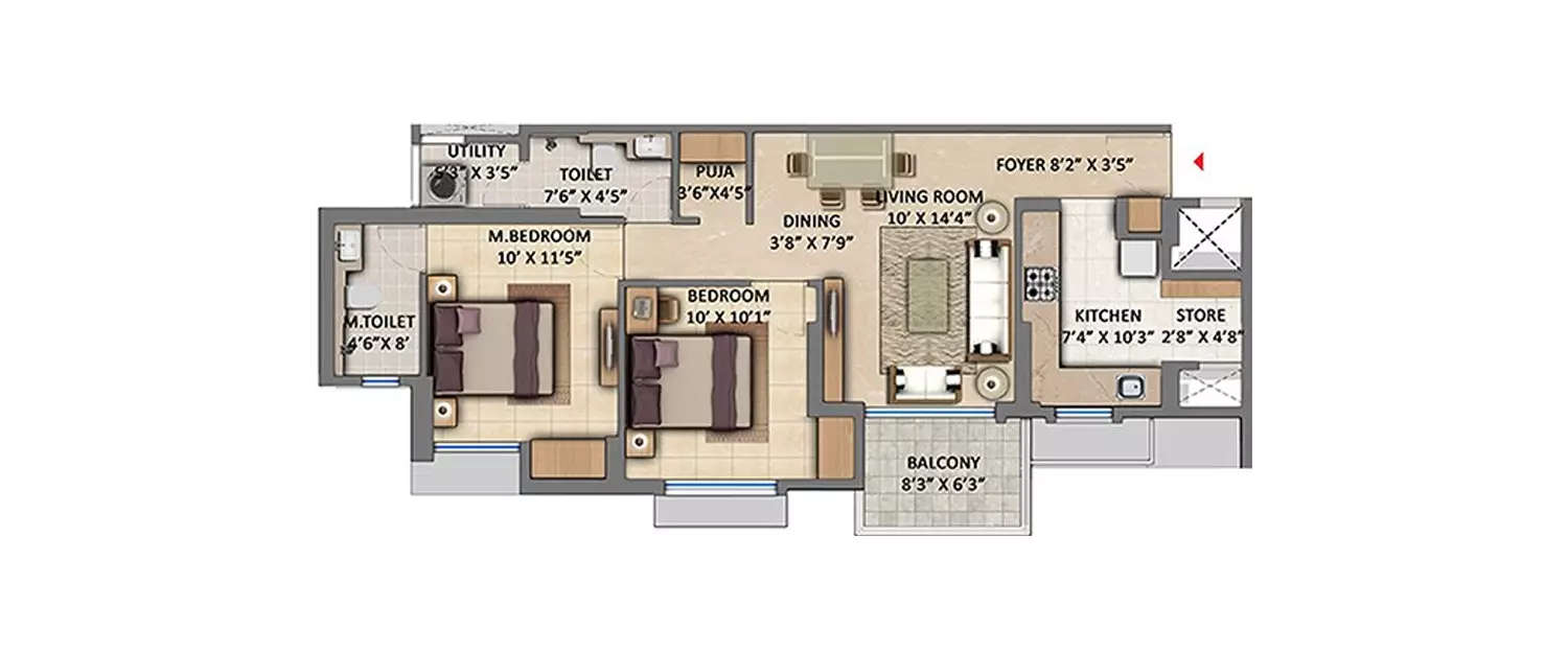 Floor plan for 2 BHK