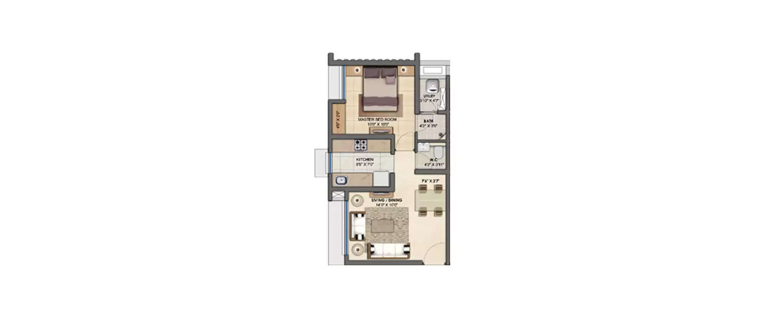 Floor plan for 1 BHK