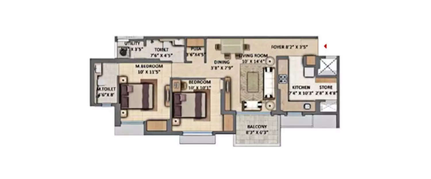 Floor plan for 2 BHK