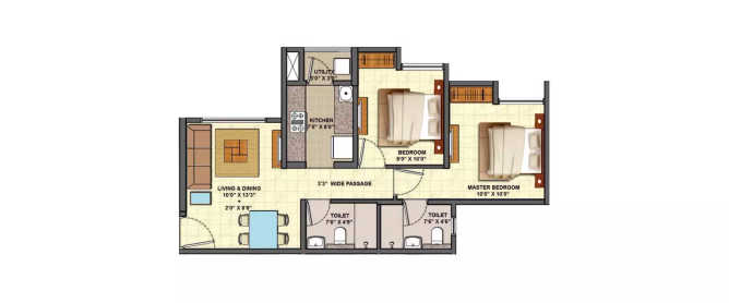 Lodha Centre Park Dombivali - Floor plan 2 BHK 586 Sq.ft