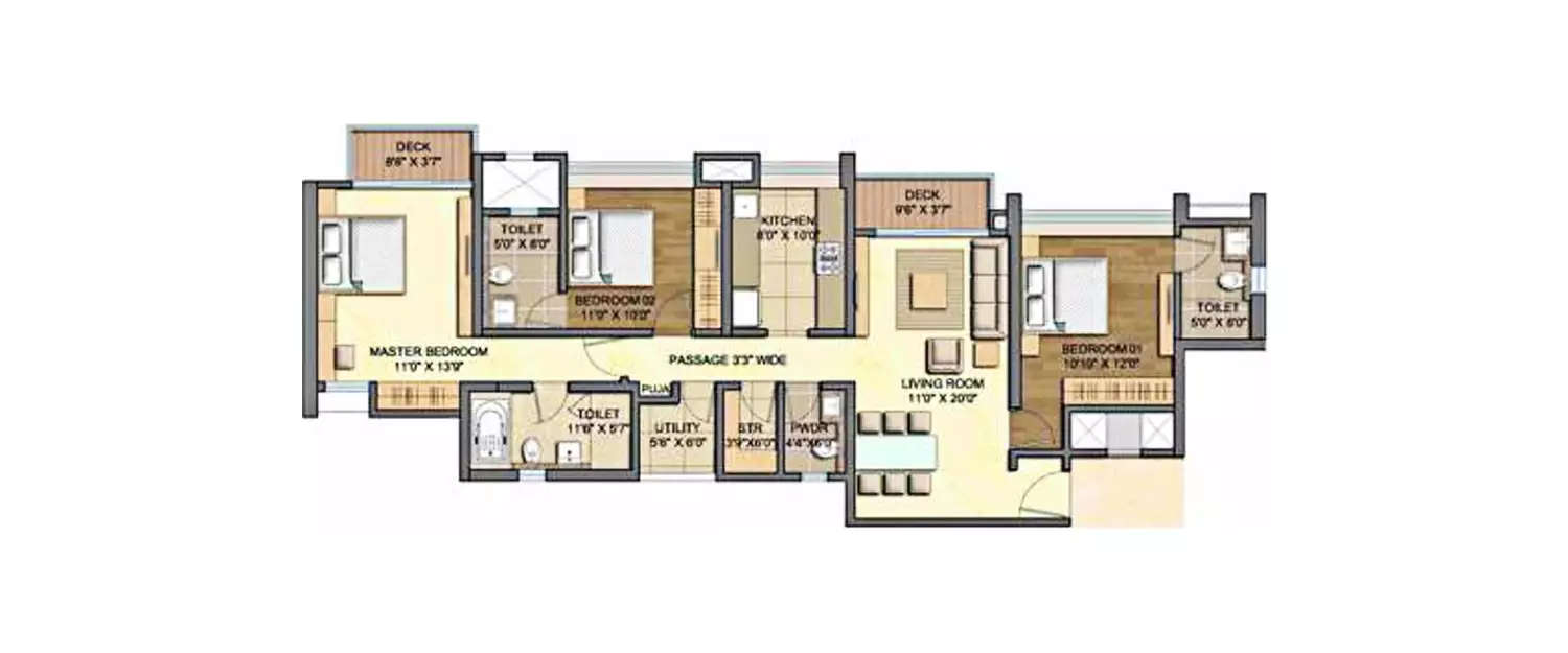 Floor plan for 3 BHK