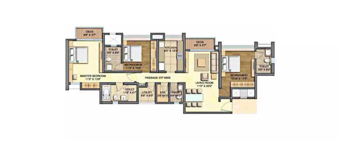 Lodha Aurum Grande Kanjurmarg - Floor plan 3 BHK 1638 Sq.ft