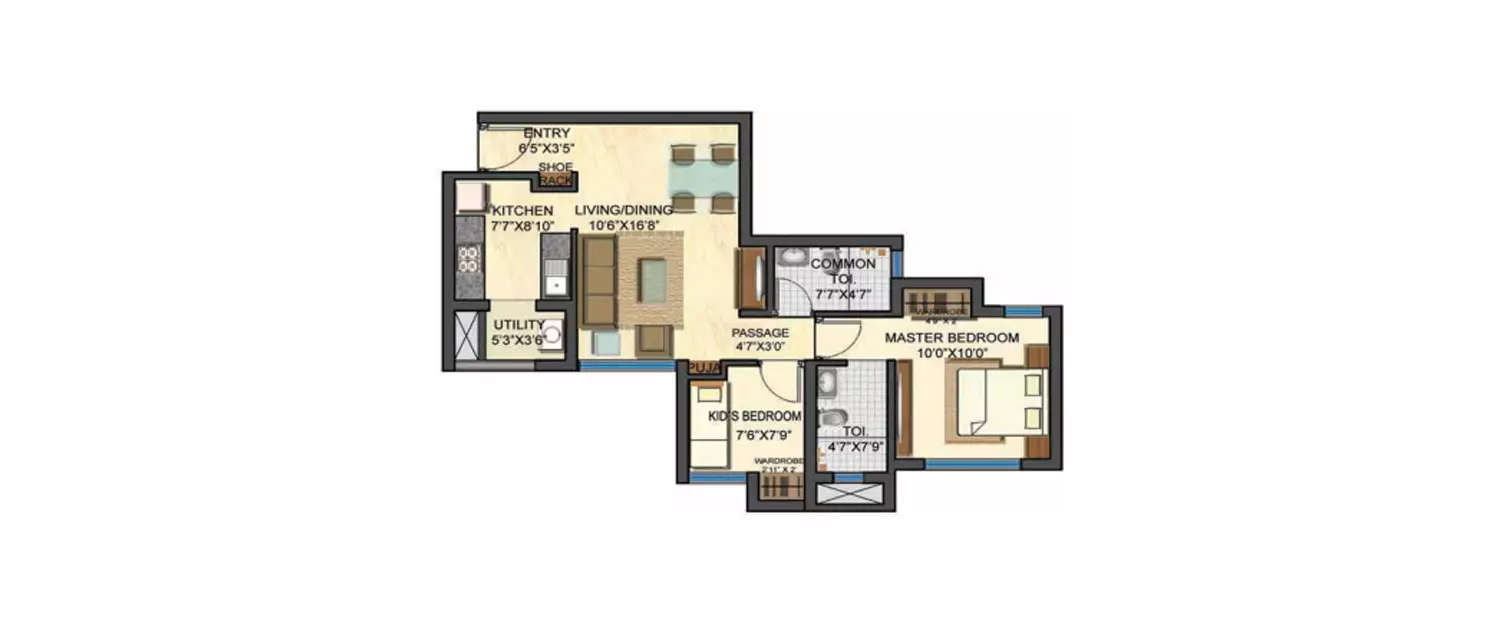Floor plan for 2 BHK