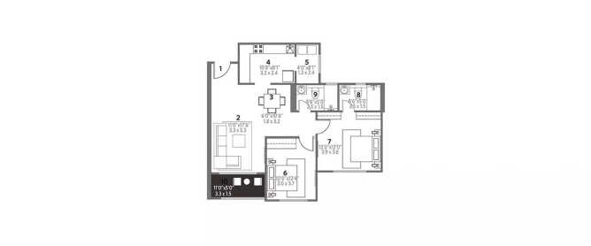Hiranandani Chancery Devanahalli - Floor plan 2 BHK 844 Sq.ft