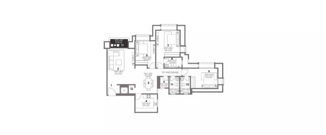 Hiranandani Edina Egattur - Floor plan 3 BHK 1289 Sq.ft