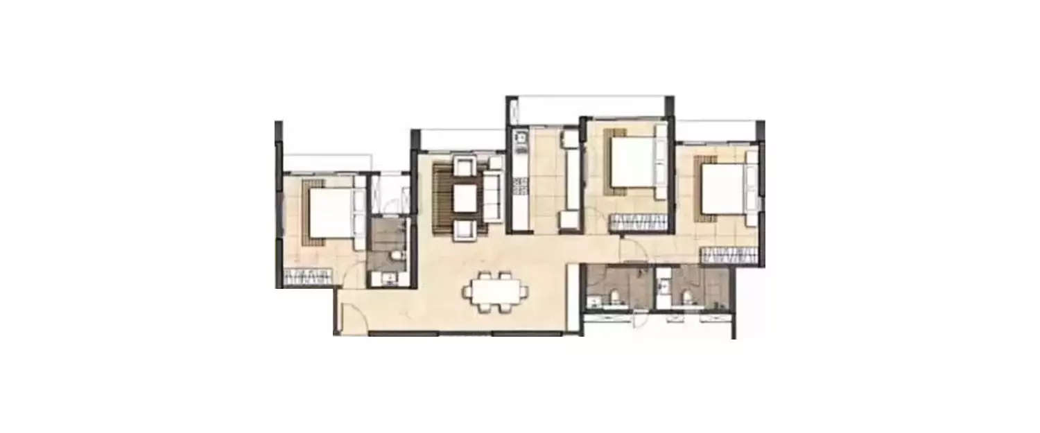 Floor plan for 3 BHK