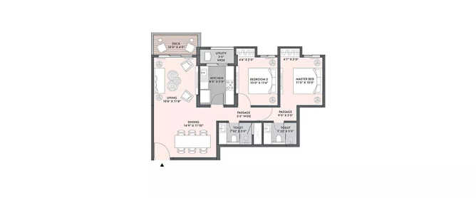 Lodha Trafalgar Square Kolshet Road - Floor plan 2 BHK 902 Sq.ft