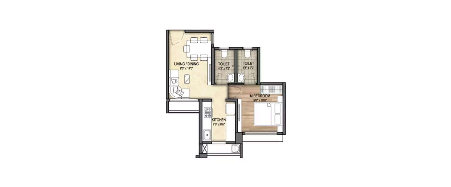 Floor plan for 1 BHK