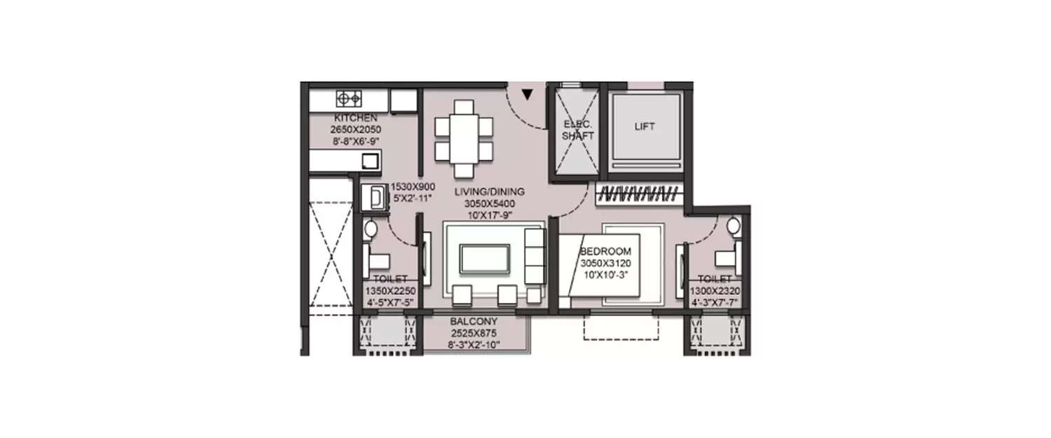 Floor plan for 1 BHK