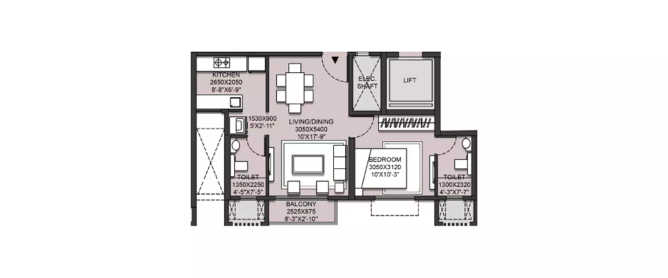 South Avenue At Runwal Gardens Dombivali - Floor plan 1 BHK 449 Sq.ft
