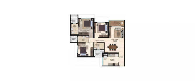 Runwal Aspen Mulund - Floor plan 3 BHK 1030 Sq.ft