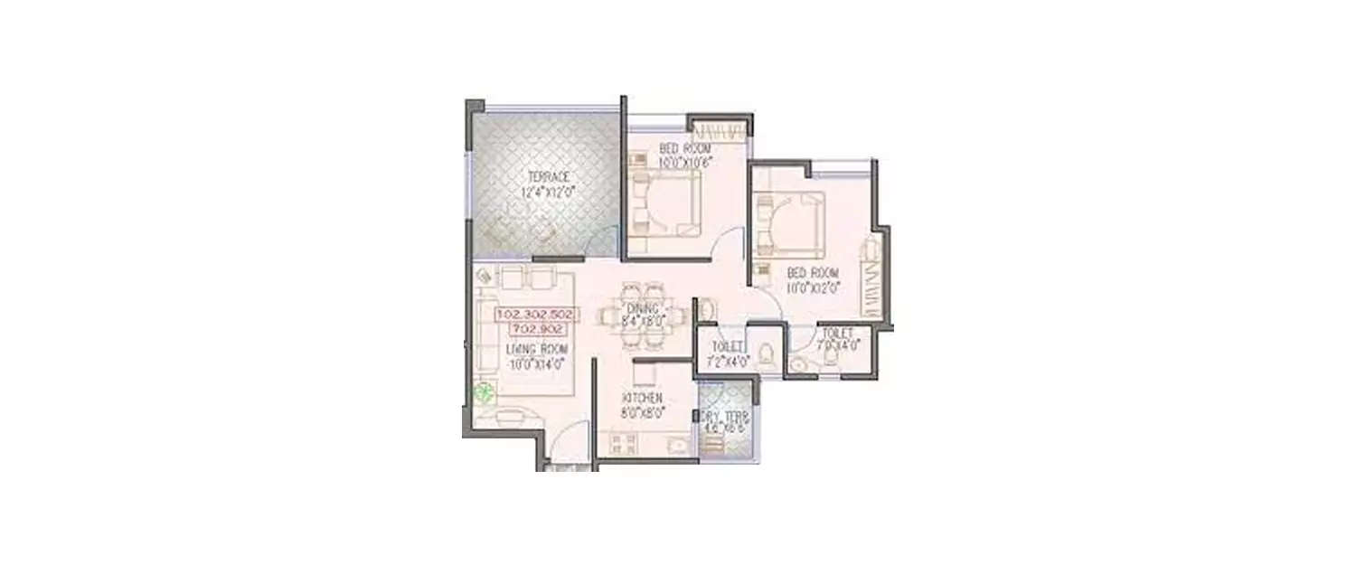 Floor plan for 2 BHK