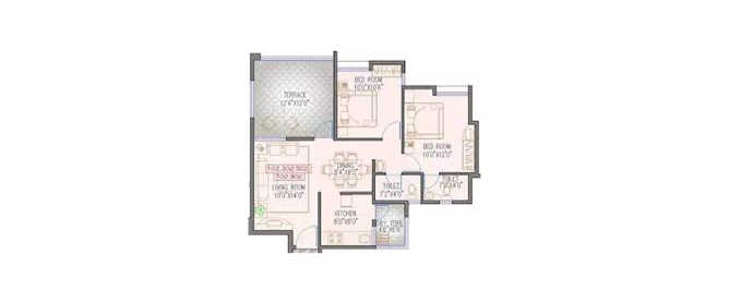 Runwal Seagull Hadapsar - Floor plan 2 BHK 835 Sq.ft