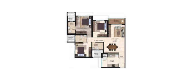 Runwal Uncage Mulund - Floor plan 3 BHK 1030 Sq.ft