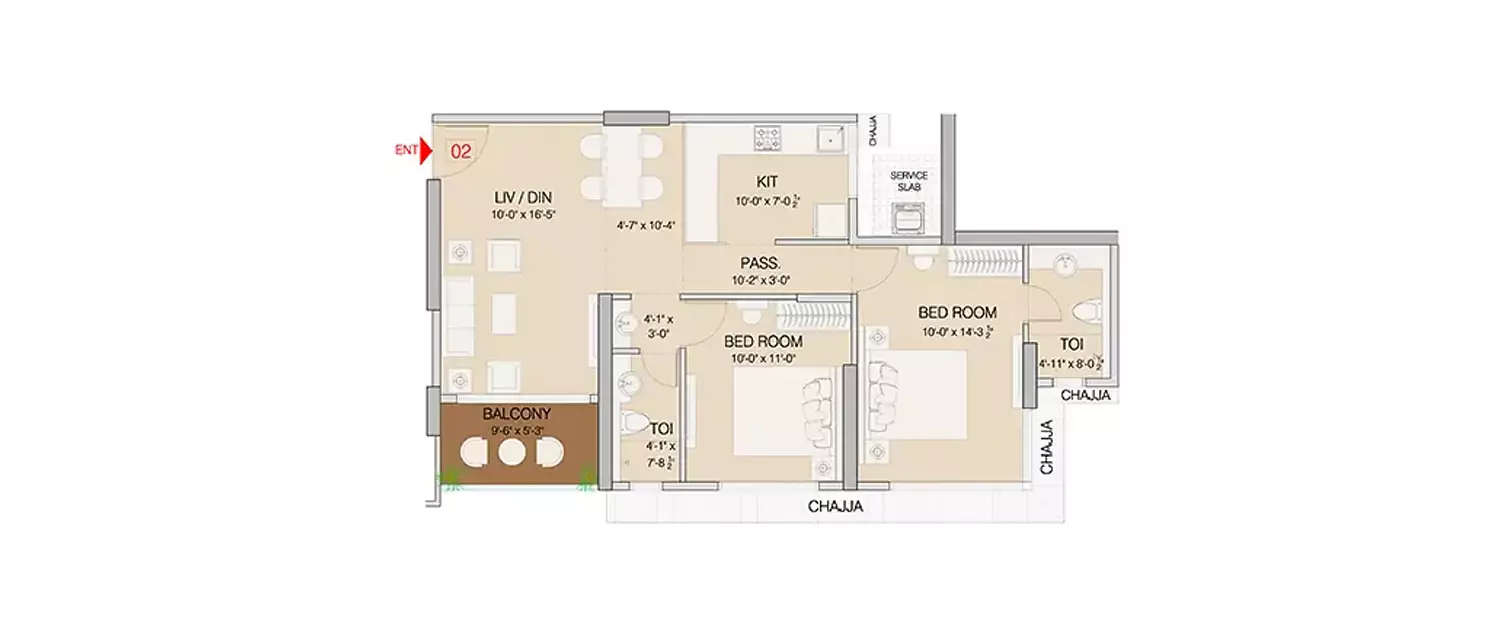 Floor plan for 2 BHK