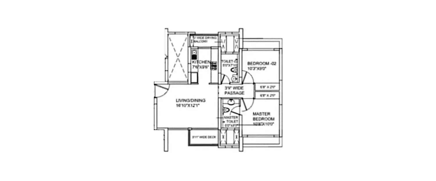 2 BHK Apartment 1205 Sq.ft