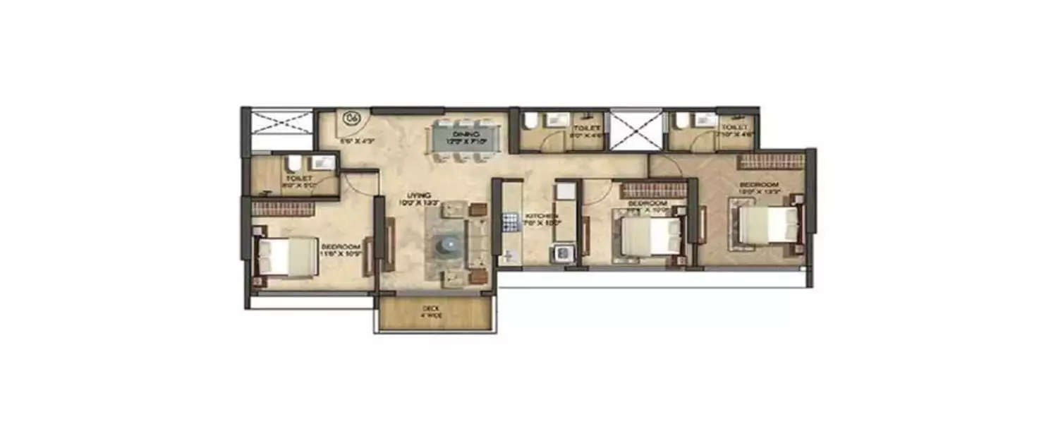 3 BHK Apartment 907 Sq.ft