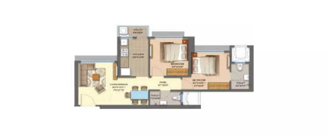 Runwal Broadway Kanjurmarg - Floor plan 2 BHK 571 Sq.ft