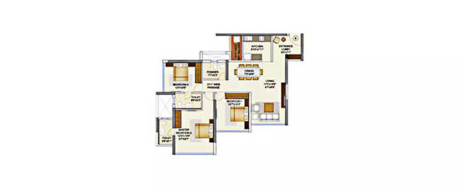 Runwal Elegante Andheri - Floor plan 3 BHK 1360 Sq.ft